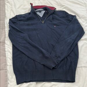 Tommy Hilfiger Blue Zip Up Sweater with Ribbed Cuffs